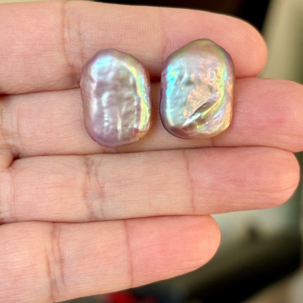 Gorgeous Natural Baroque Pearl Large Stud Earrings Sterling Silver Post